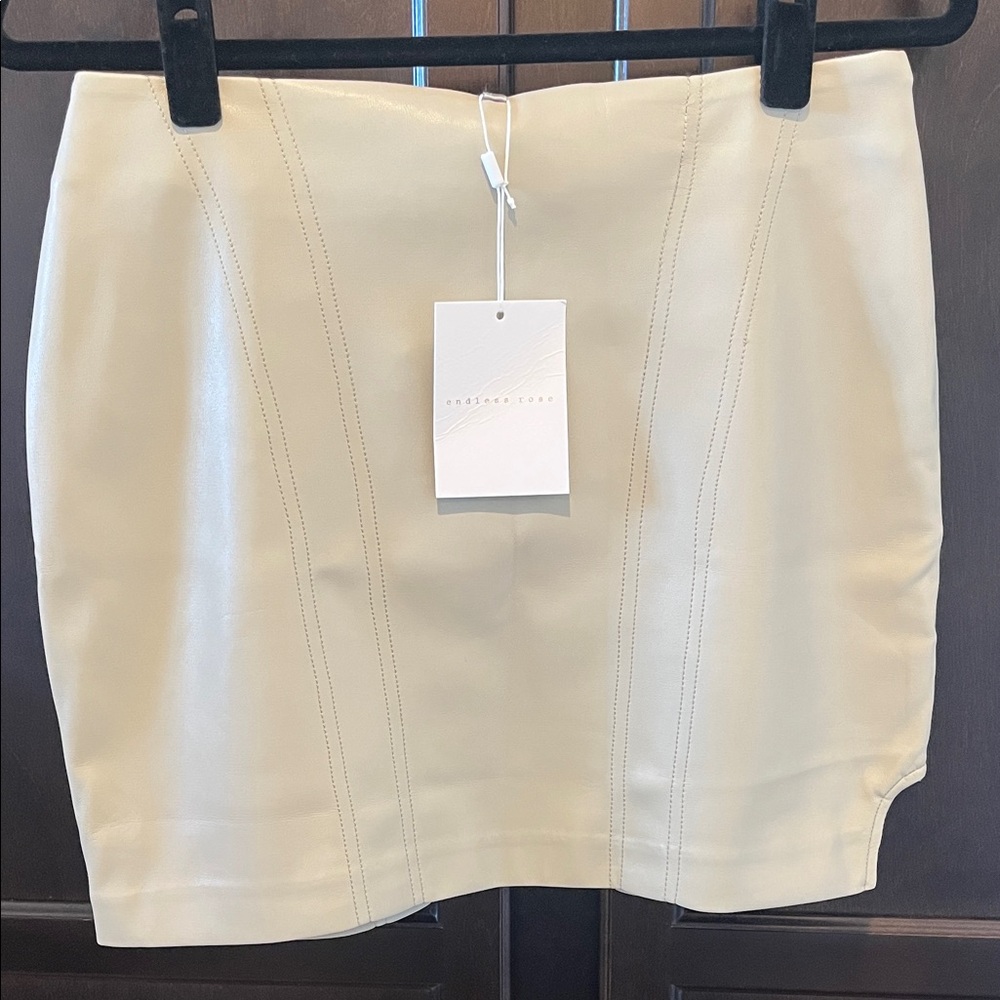Endless Rose Cream faux leather Mini Skirt